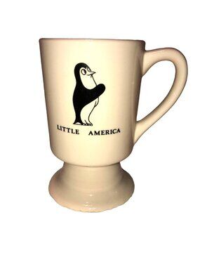 Vintage Little America Penguin Logo Footed Coffee Mug Restaurant Ware HWY I-80